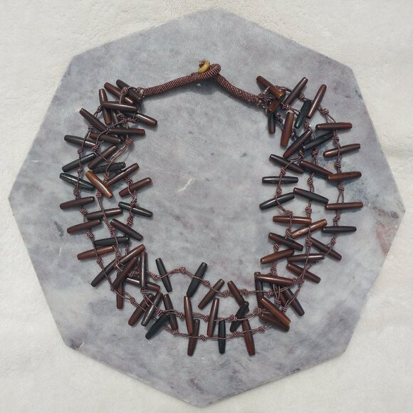 Wooden bead 3 Strand Birds Nest Necklace - Picture 2 of 2